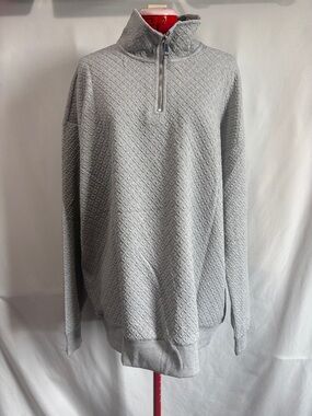 Men's Quilted Half-Zip Pullover Sweater — Light Gray